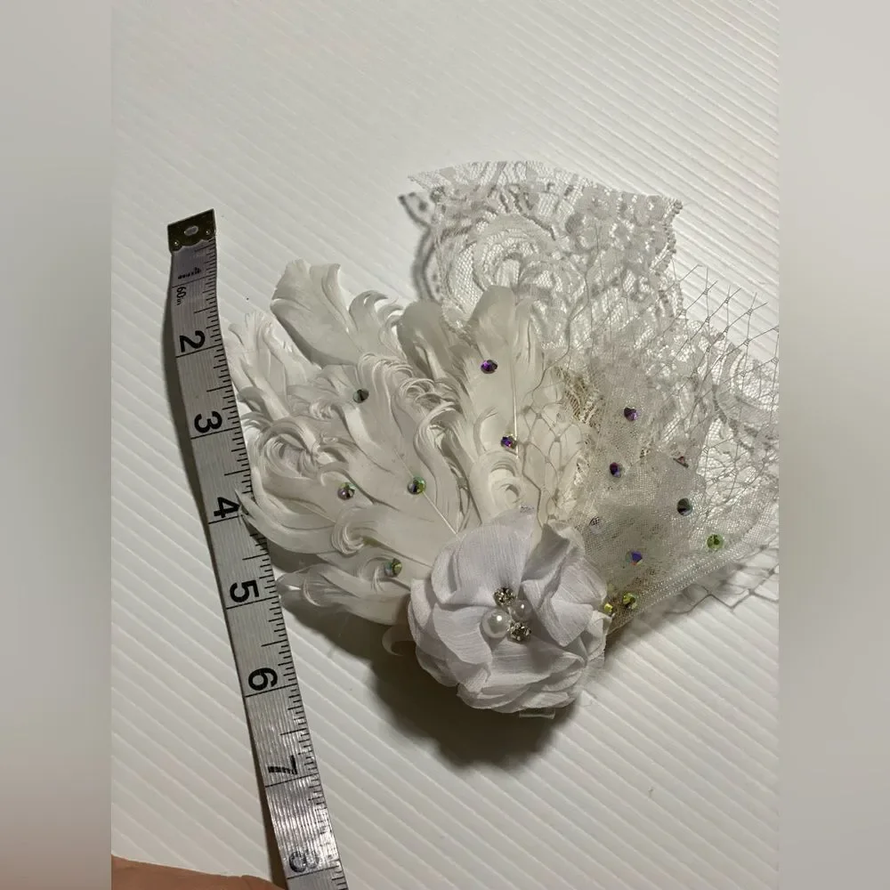 Birdcage veil lace feather fascinator hair accessory Bridal dance formal flapper